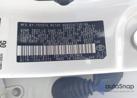 2017 Toyota Corolla Le из США, поврежденный, VIN 2T1BURHE3HC864818